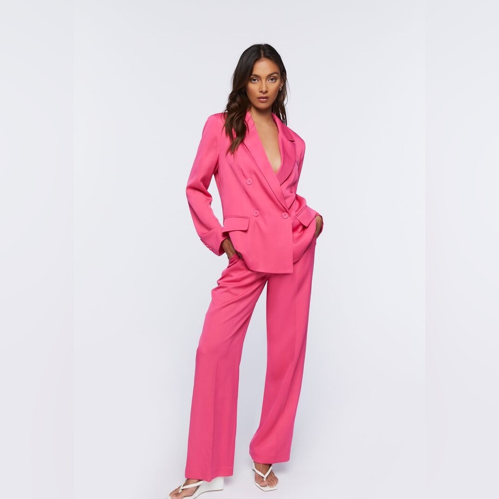 Hot Barbie pink suit set blazer wide leg pants nwot